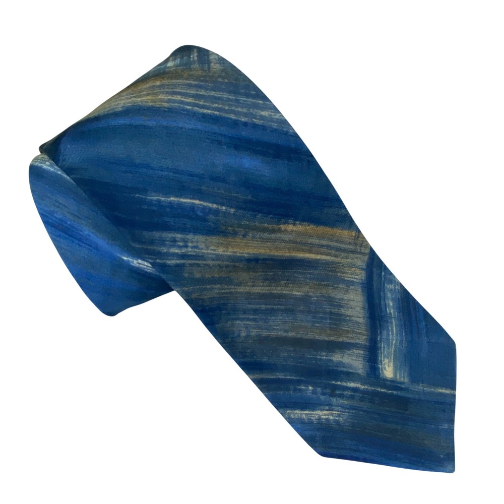 VTG Damon Necktie Mens Blue‎ Italian Silk Abstract Brushstroke Artsy 52x3